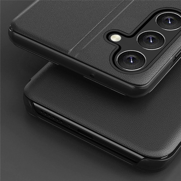 For Samsung Galaxy S25 Case Stand Full Protection Leather Phone Cover - Black