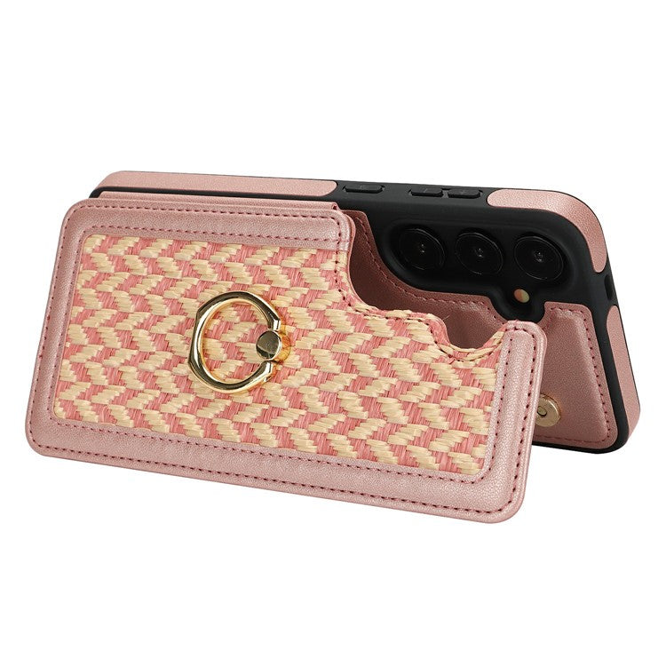 For Samsung Galaxy A35 5G Case with Card Holder, Kickstand, RFID Blocking PU+TPU Phone Back Cover - Pink