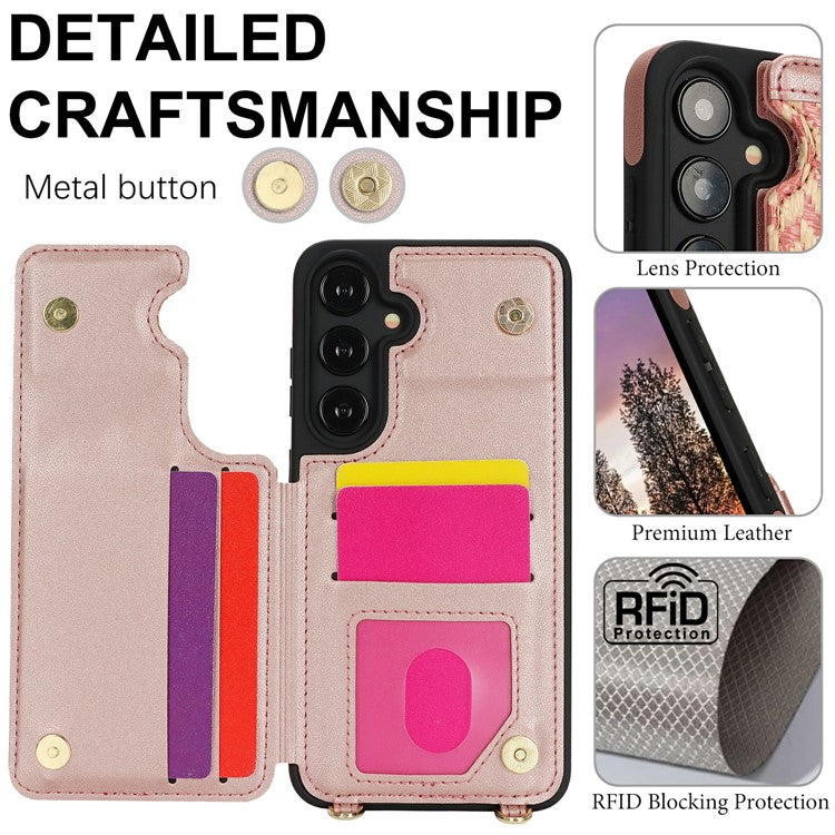 For Samsung Galaxy A35 5G Case with Card Holder, Kickstand, RFID Blocking PU+TPU Phone Back Cover - Pink