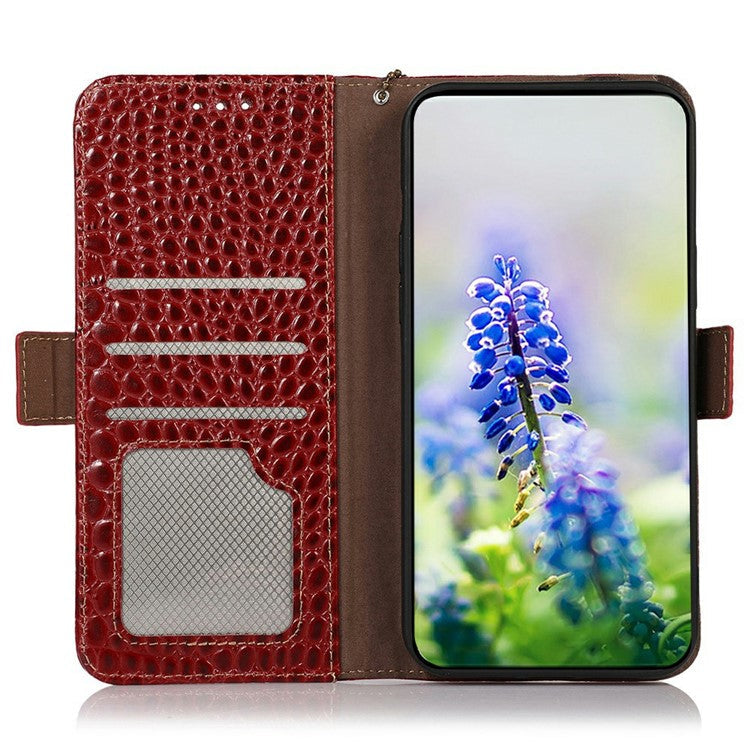 For Xiaomi Redmi Note 14 5G Case Crocodile Texture Genuine Cow Leather Phone Wallet Cover - Red