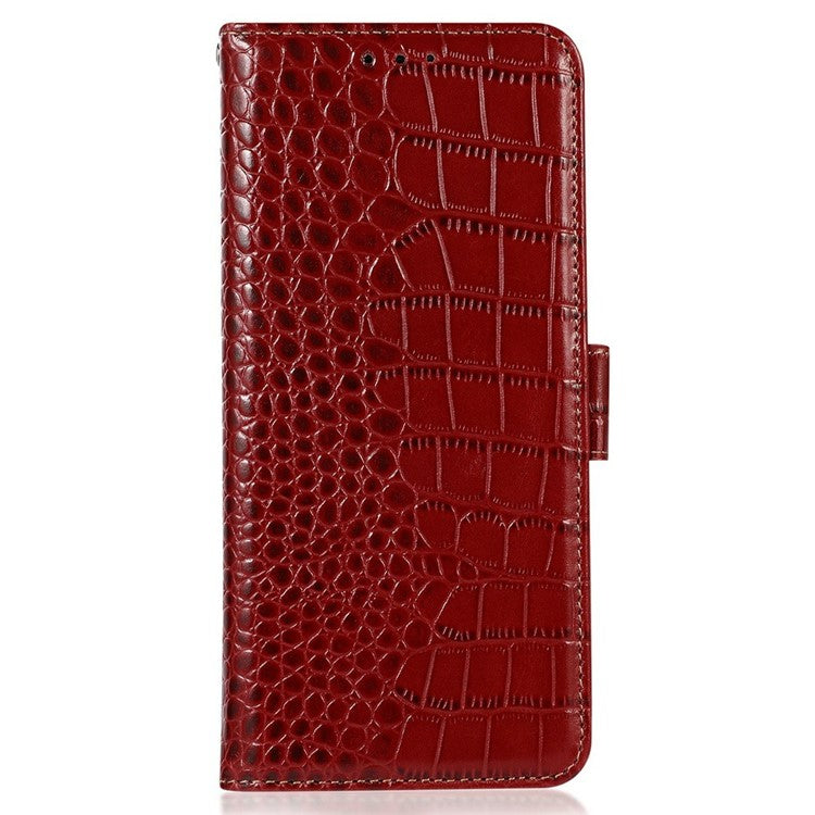 For Xiaomi Redmi Note 14 5G Case Crocodile Texture Genuine Cow Leather Phone Wallet Cover - Red