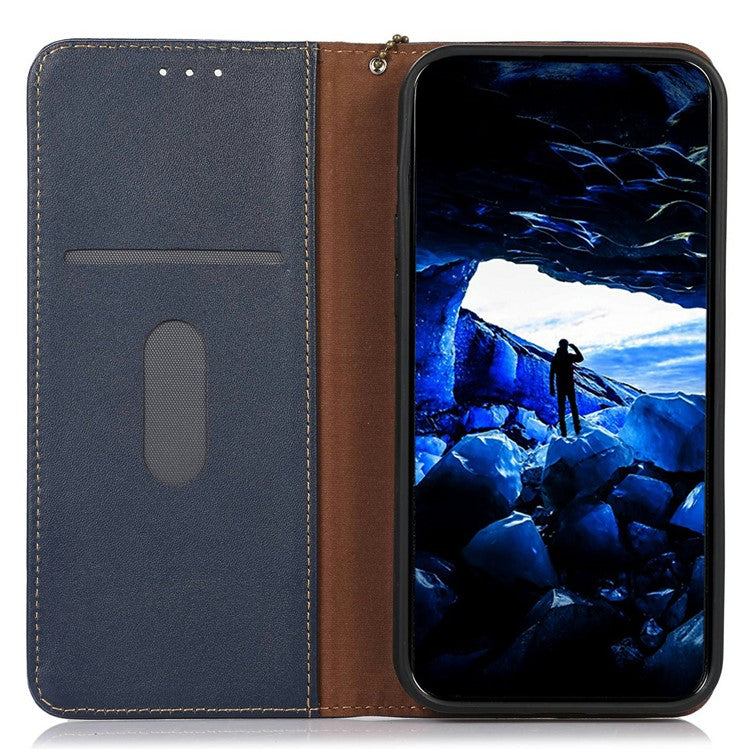 KHAZNEH For Xiaomi Redmi Note 14 5G Case Genuine Cow Leather Wallet Phone Cover Nappa Texture - Blue