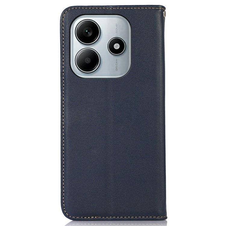 KHAZNEH For Xiaomi Redmi Note 14 5G Case Genuine Cow Leather Wallet Phone Cover Nappa Texture - Blue