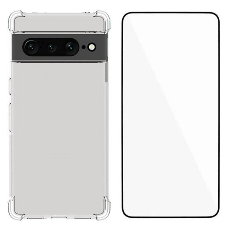 WANLONFENG WL Series for Google Pixel 7 Pro 5G Case 2.0mm Clear TPU Cover with Tempered Glass Film (Big Lens Hole)