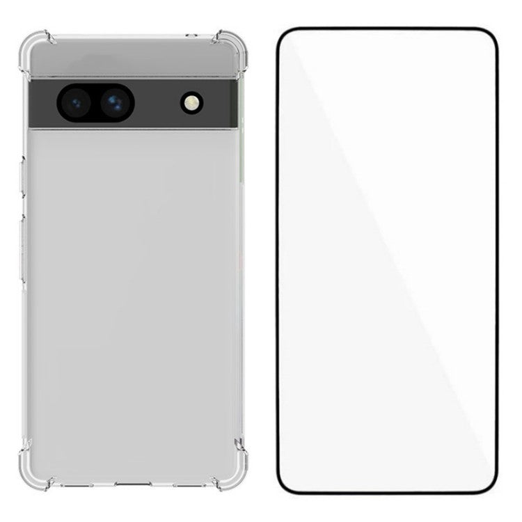 WANLONFENG WL Series for Google Pixel 7a Case 2.0mm Clear TPU Cover with Tempered Glass Film (Big Lens Hole)