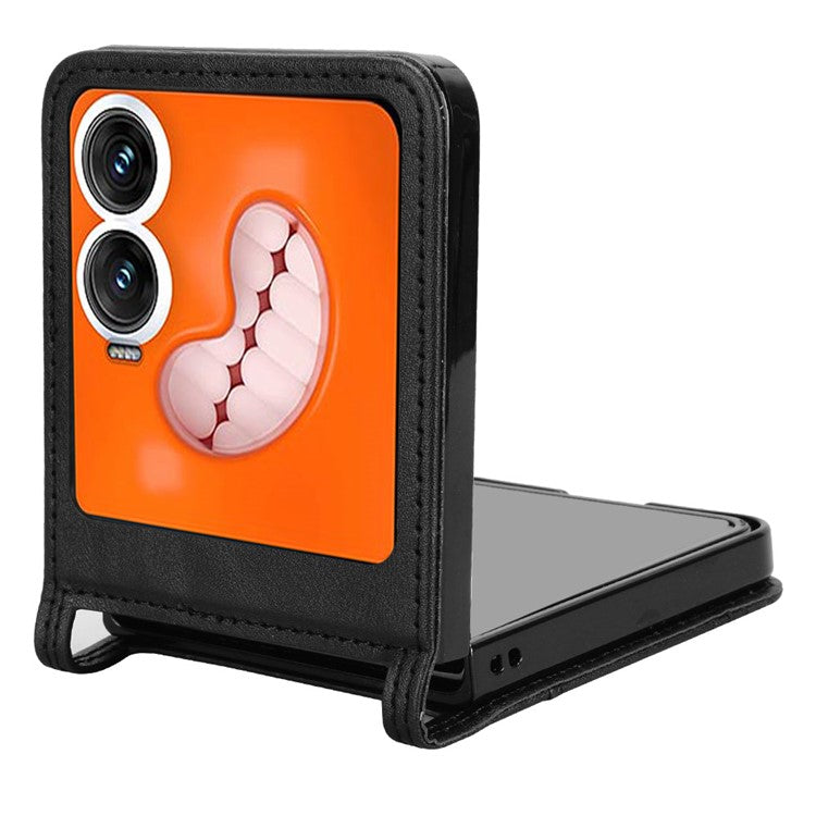 For Infinix Zero Flip 5G X6962 Case Retro Texture Leather+PC Phone Cover with Card Slot - Black