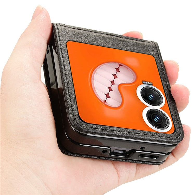 For Infinix Zero Flip 5G X6962 Case Retro Texture Leather+PC Phone Cover with Card Slot - Black