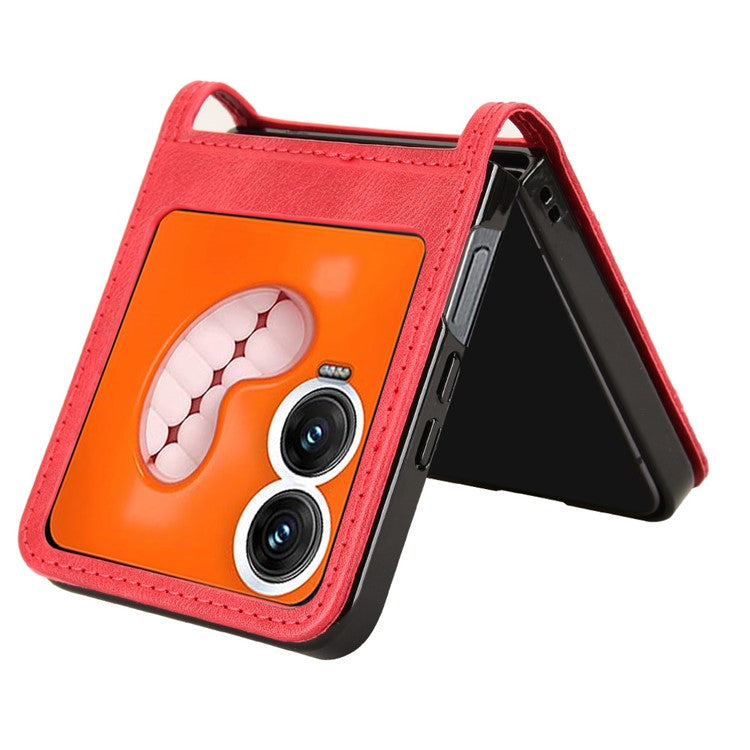 For Infinix Zero Flip 5G X6962 Case Retro Texture Leather+PC Phone Cover with Card Slot - Red