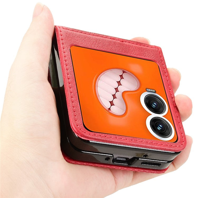 For Infinix Zero Flip 5G X6962 Case Retro Texture Leather+PC Phone Cover with Card Slot - Red