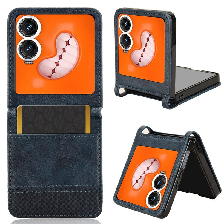 For Infinix Zero Flip 5G X6962 Case Retro Texture Leather+PC Phone Cover with Card Slot - Blue
