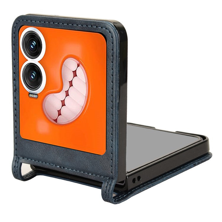 For Infinix Zero Flip 5G X6962 Case Retro Texture Leather+PC Phone Cover with Card Slot - Blue