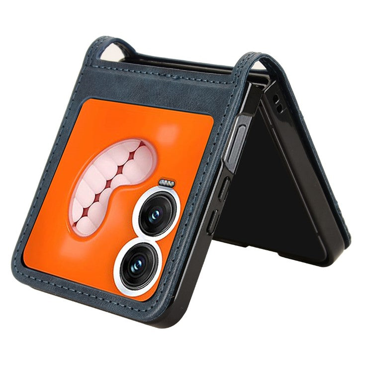 For Infinix Zero Flip 5G X6962 Case Retro Texture Leather+PC Phone Cover with Card Slot - Blue