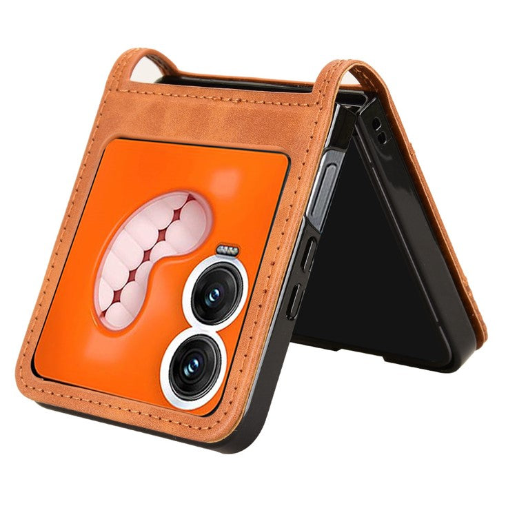 For Infinix Zero Flip 5G X6962 Case Retro Texture Leather+PC Phone Cover with Card Slot - Brown