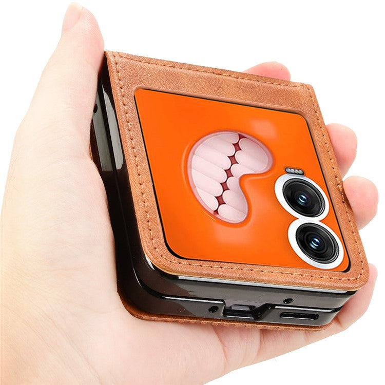 For Infinix Zero Flip 5G X6962 Case Retro Texture Leather+PC Phone Cover with Card Slot - Brown