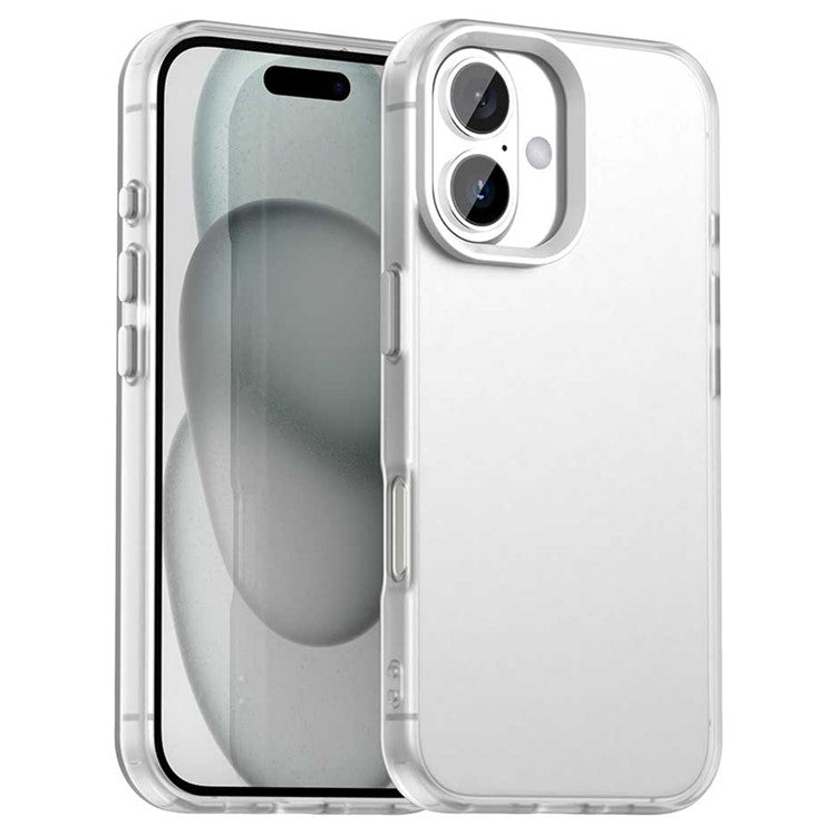 For iPhone 16 Case PC+TPU+PET Matte Anti-Drop Phone Back Cover - White