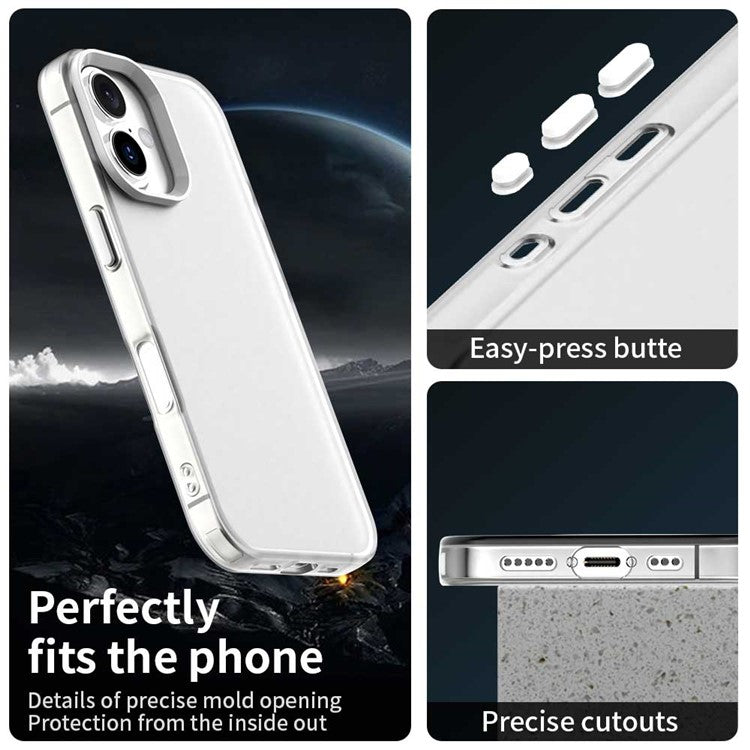 For iPhone 16 Case PC+TPU+PET Matte Anti-Drop Phone Back Cover - White