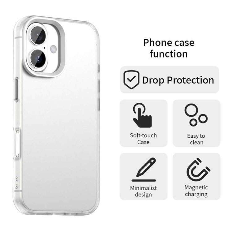 For iPhone 16 Case PC+TPU+PET Matte Anti-Drop Phone Back Cover - White