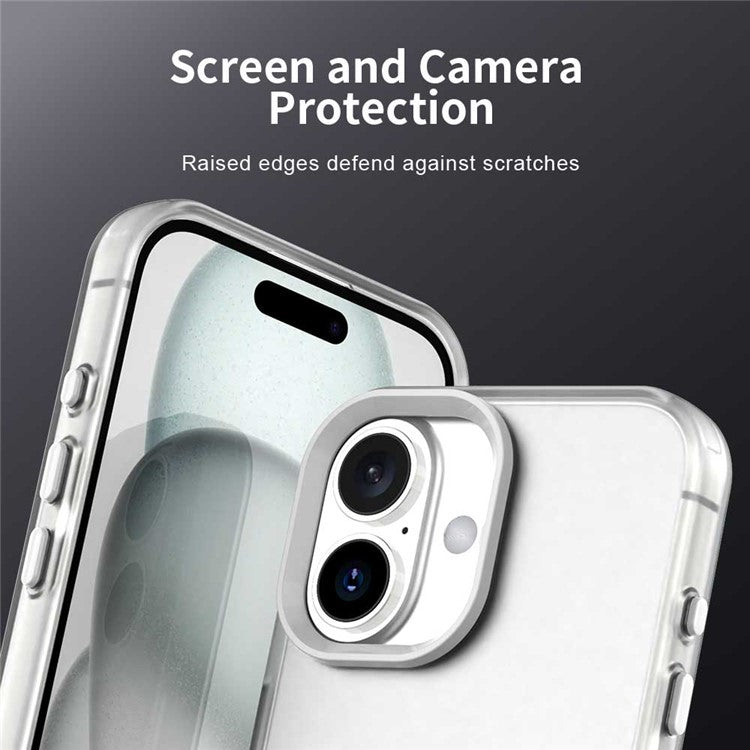 For iPhone 16 Case PC+TPU+PET Matte Anti-Drop Phone Back Cover - White