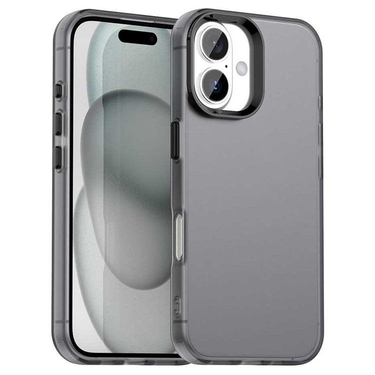 For iPhone 16 Case PC+TPU+PET Matte Anti-Drop Phone Back Cover - Black