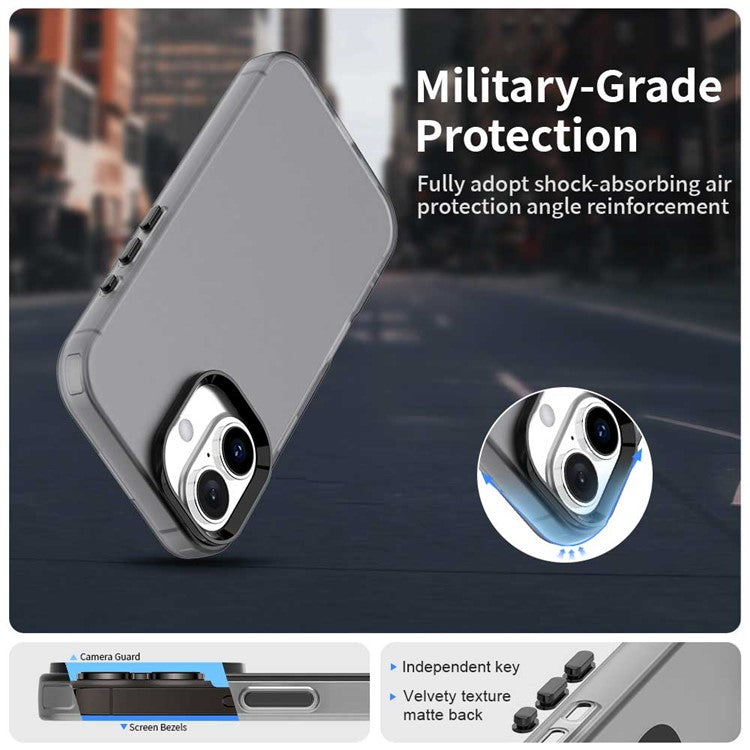 For iPhone 16 Case PC+TPU+PET Matte Anti-Drop Phone Back Cover - Black