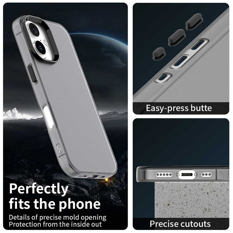 For iPhone 16 Case PC+TPU+PET Matte Anti-Drop Phone Back Cover - Black