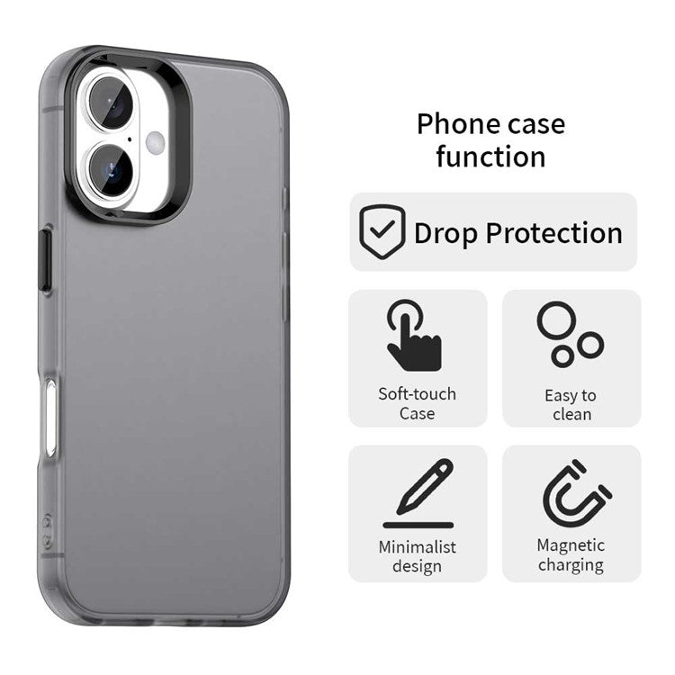 For iPhone 16 Case PC+TPU+PET Matte Anti-Drop Phone Back Cover - Black