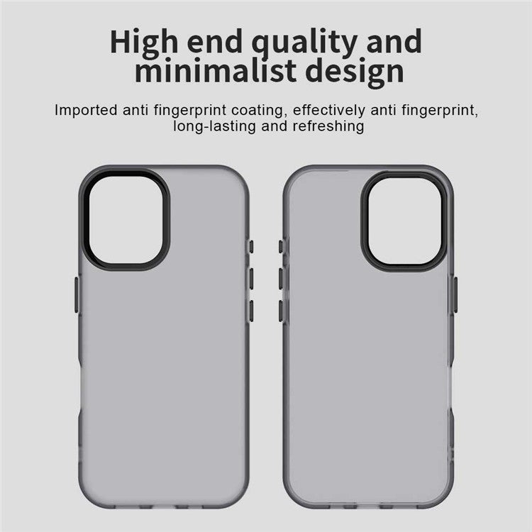 For iPhone 16 Case PC+TPU+PET Matte Anti-Drop Phone Back Cover - Black