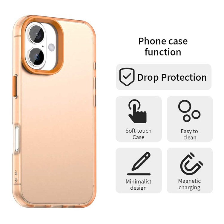 For iPhone 16 Plus Case PC+TPU+PET Matte Anti-drop Phone Back Cover - Orange