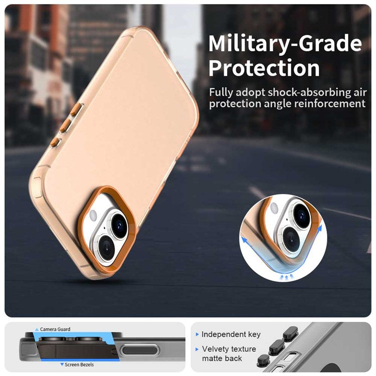 For iPhone 16 Plus Case PC+TPU+PET Matte Anti-drop Phone Back Cover - Orange