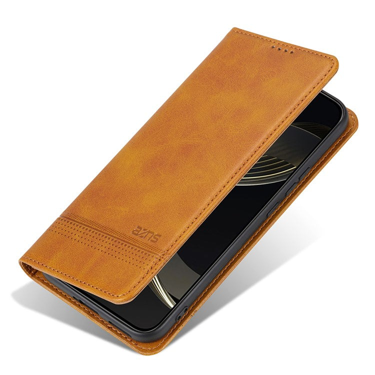 AZNS For Samsung Galaxy S25+ Case Cowhide Texture PU Leather Wallet Phone Cover - Brown