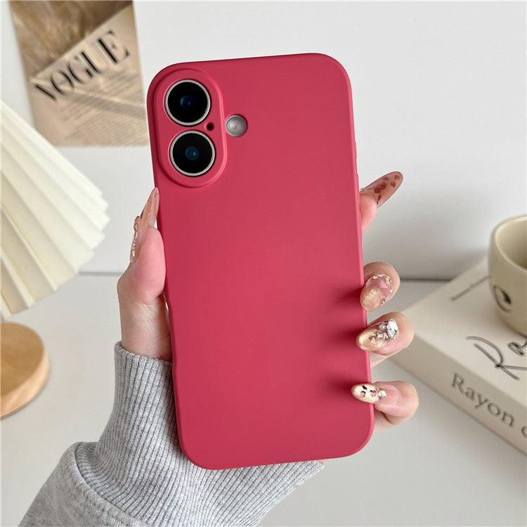 For iPhone 16 Plus Phone Back Case Scratch Resistant Silicone Mobile Cover - Camellia Red