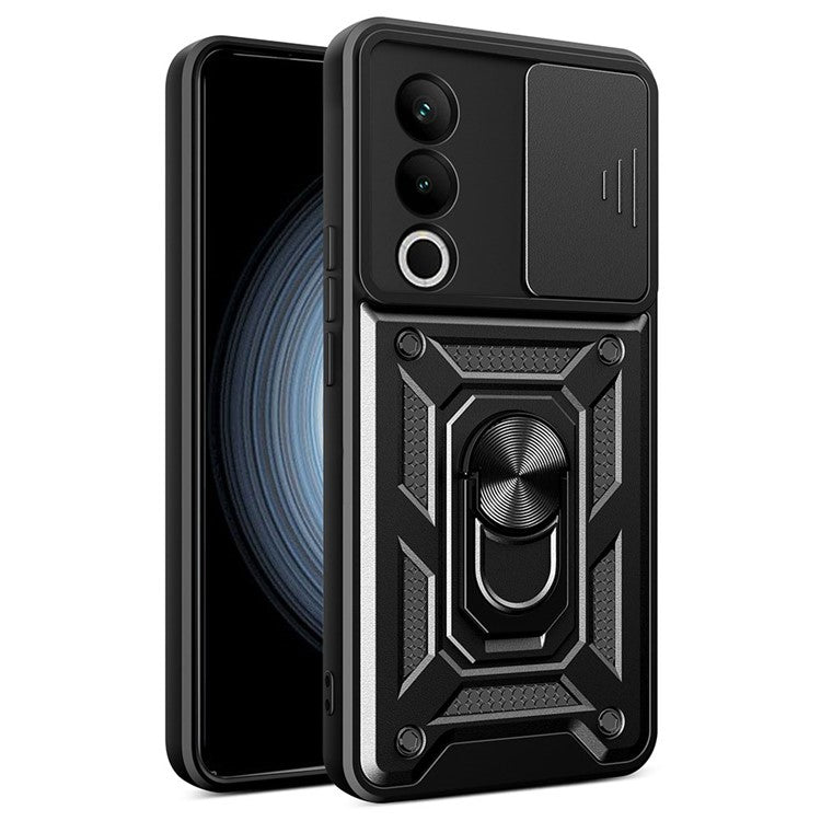 For OnePlus Nord CE4 5G Case with Slide Camera Lid PC+TPU Kickstand Phone Cover - Black