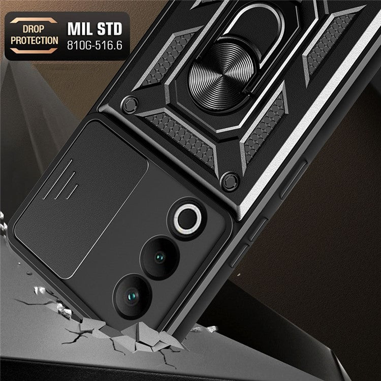 For OnePlus Nord CE4 5G Case with Slide Camera Lid PC+TPU Kickstand Phone Cover - Blue