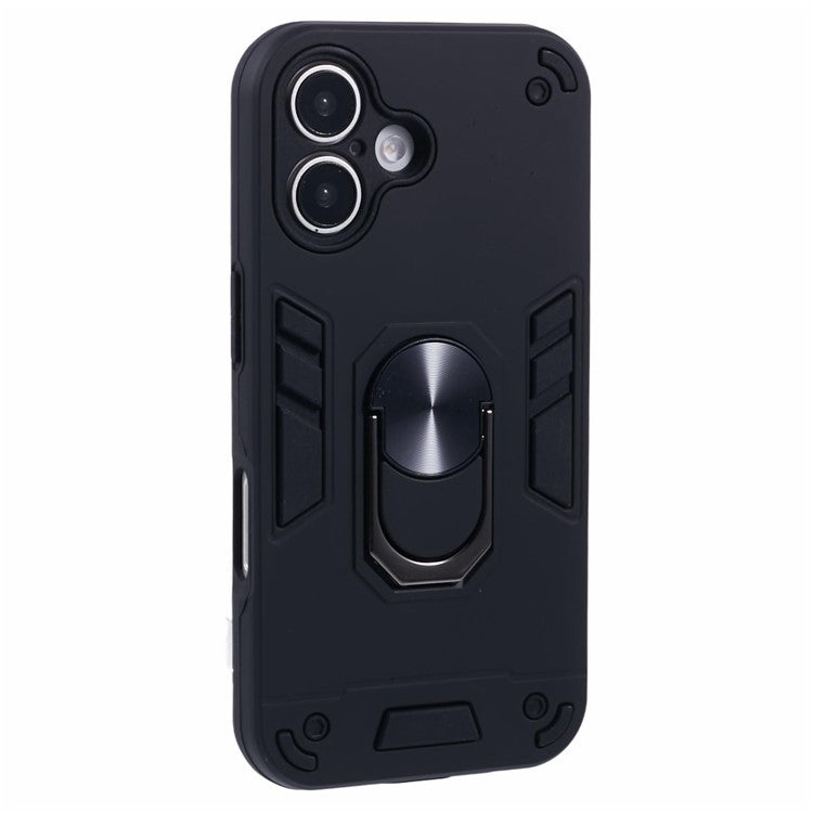 For iPhone 16 Plus Case PC+TPU Drop Defend Phone Cover with Ring Kickstand - Black