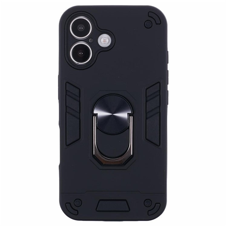 For iPhone 16 Plus Case PC+TPU Drop Defend Phone Cover with Ring Kickstand - Black