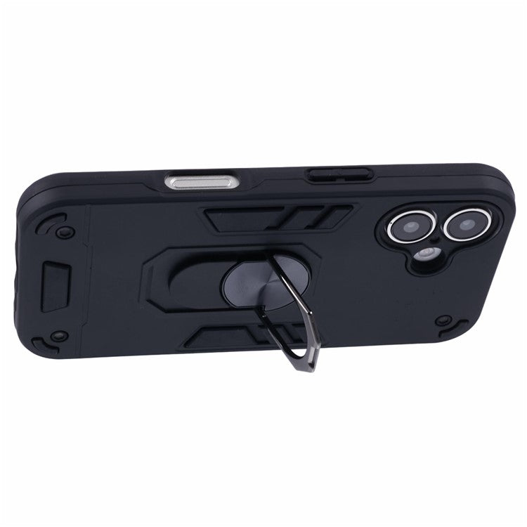 For iPhone 16 Plus Case PC+TPU Drop Defend Phone Cover with Ring Kickstand - Black