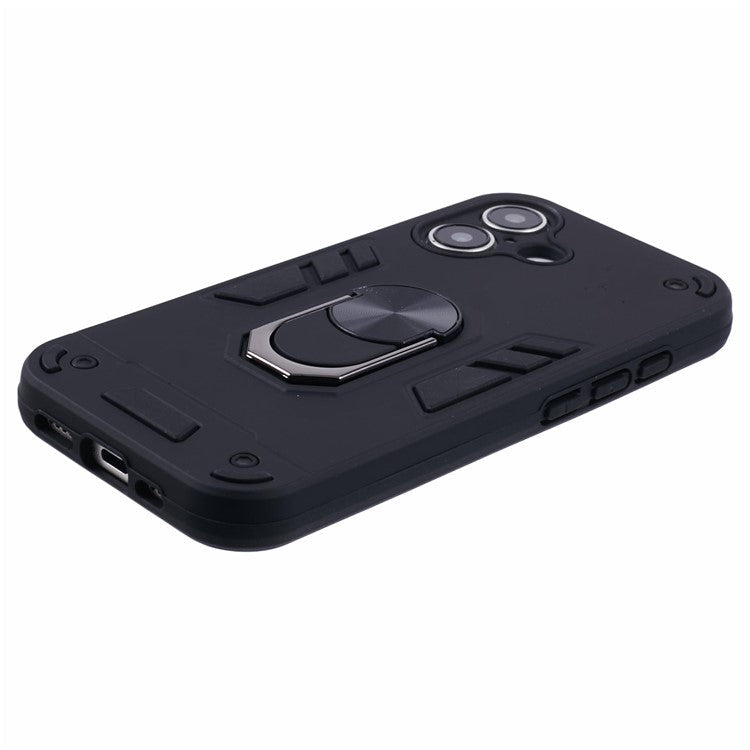 For iPhone 16 Plus Case PC+TPU Drop Defend Phone Cover with Ring Kickstand - Black