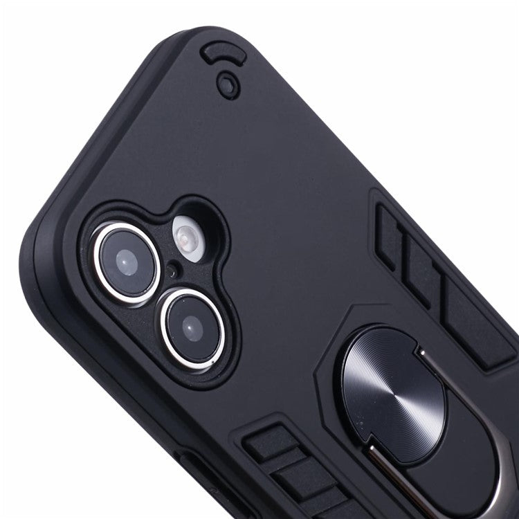 For iPhone 16 Plus Case PC+TPU Drop Defend Phone Cover with Ring Kickstand - Black