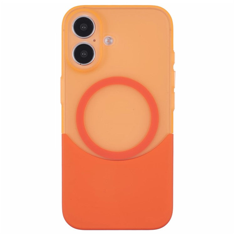 For iPhone 16 Plus Case Compatible with MagSafe Splicing Color Drop-Proof PC Phone Cover - Orange