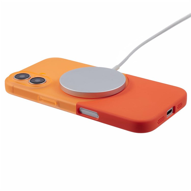 For iPhone 16 Plus Case Compatible with MagSafe Splicing Color Drop-Proof PC Phone Cover - Orange