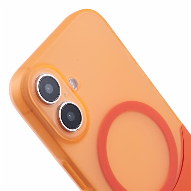 For iPhone 16 Plus Case Compatible with MagSafe Splicing Color Drop-Proof PC Phone Cover - Orange