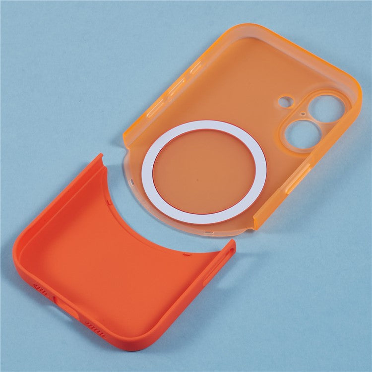 For iPhone 16 Plus Case Compatible with MagSafe Splicing Color Drop-Proof PC Phone Cover - Orange