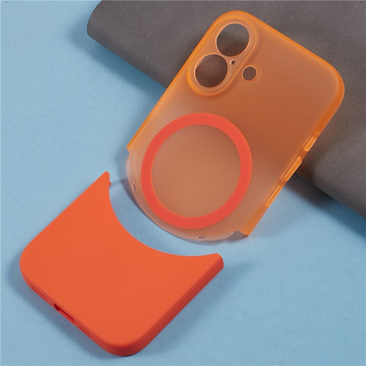 For iPhone 16 Plus Case Compatible with MagSafe Splicing Color Drop-Proof PC Phone Cover - Orange