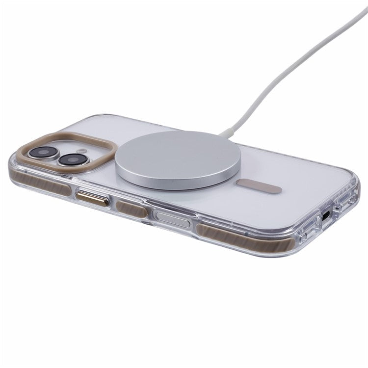 For iPhone 16 Plus Clear Case Compatible with MagSafe TPU+PC Back Cover - Brown