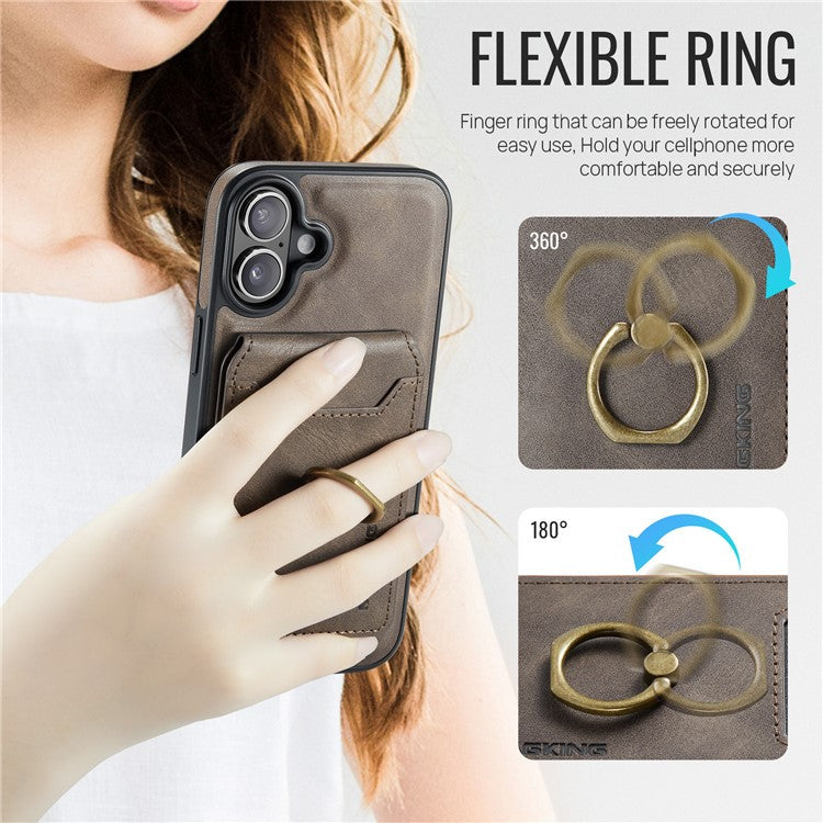 MAGKING K1 Series For iPhone 16 Magnetic Case PC+TPU+PU Phone Cover with Card Holder Kickstand - Coffee
