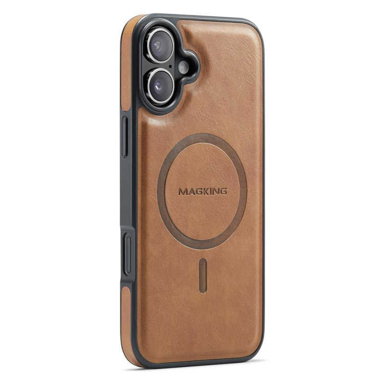 MAGKING K1 Series For iPhone 16 Magnetic Case PC+TPU+PU Leather Phone Cover - Brown