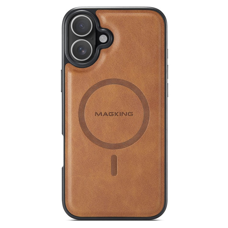 MAGKING K1 Series For iPhone 16 Magnetic Case PC+TPU+PU Leather Phone Cover - Brown
