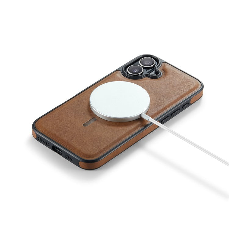 MAGKING K1 Series For iPhone 16 Magnetic Case PC+TPU+PU Leather Phone Cover - Brown