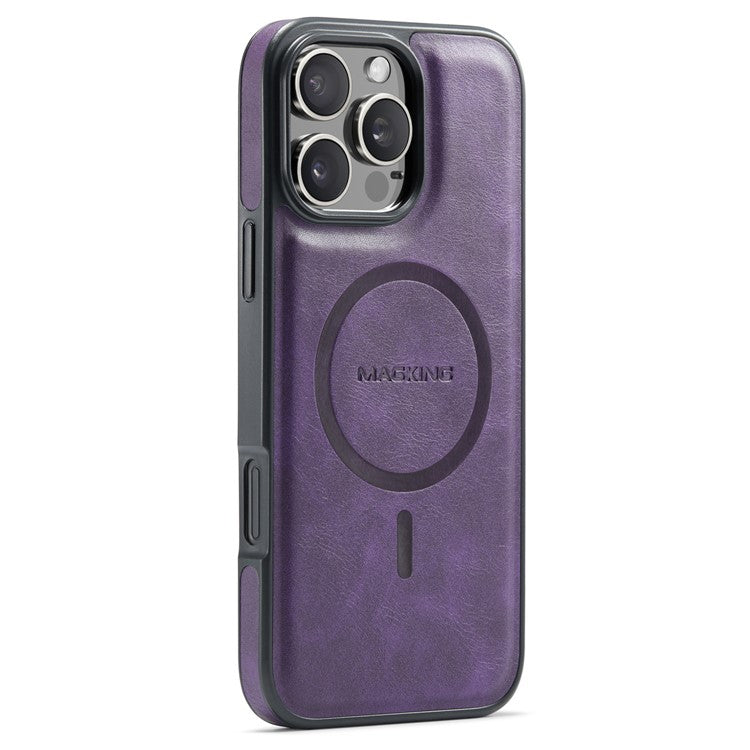 MAGKING K1 Series For iPhone 16 Pro Magnetic Case PC+TPU+PU Leather Phone Cover - Purple