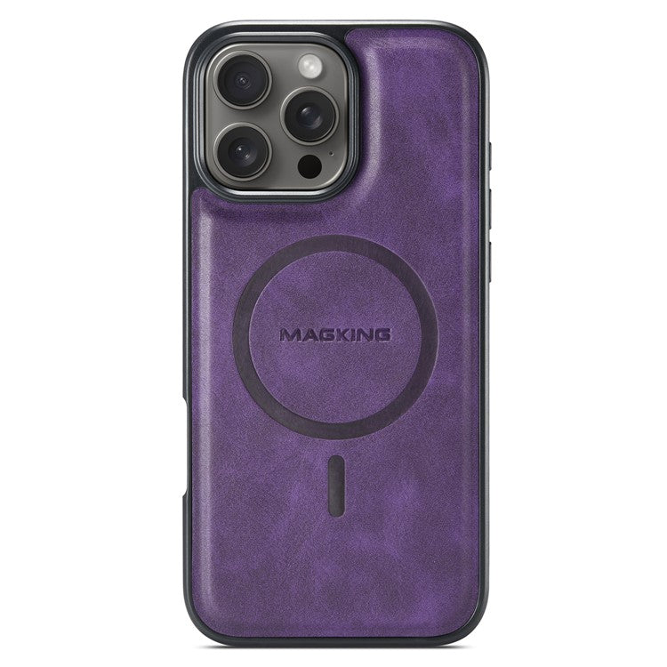 MAGKING K1 Series For iPhone 16 Pro Magnetic Case PC+TPU+PU Leather Phone Cover - Purple